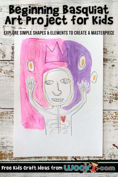 Beginning Basquiat Art Project for Kids | Woo! Jr. Kids Activities : Children's Publishing Elementary Art Rooms, Basquiat Art, Art Project For Kids, Project For Kids, Elementary Art Projects, Homeschool Art, Artists For Kids, Kindergarten Art, Art Lessons Elementary