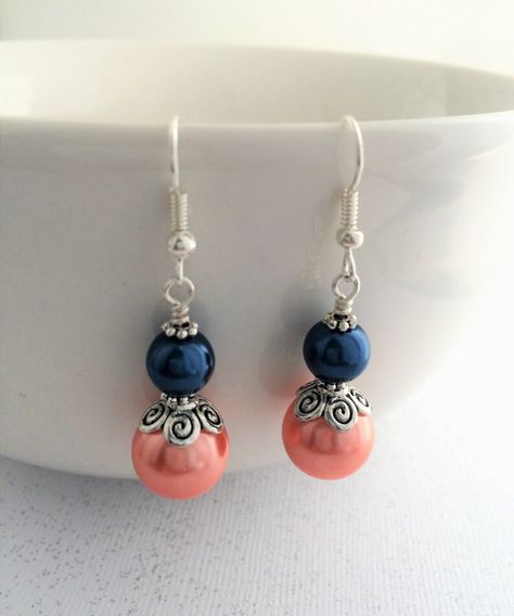 Pearl Wedding Jewelry for Bridesmaids Navy Blue Wedding - Etsy Brasil Navy Orange Wedding, Blue Wedding Earrings, Jewelry For Bridesmaids, Wedding Navy Blue, Blue Earrings Wedding, Mrs Necklace, Pearl Wedding Jewelry, Navy Jewelry, Navy Earrings