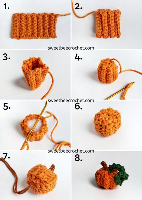 Mini Crochet Pumpkin Garland, Crochet Fluffy Pumpkin, Mini Fall Crochet Patterns, Crochet Bee Color Ideas, Micro Crochet Pumpkin, Crochet Small Pumpkins Free Pattern, Diy Fall Suncatcher, Pumpkin Bag Crochet Pattern Free, Tiny Crochet Ghost Pattern