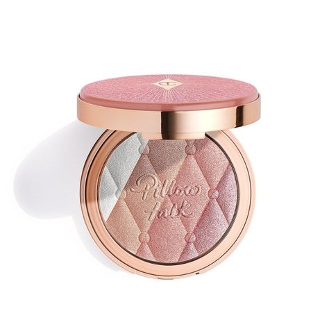 Pillow Talk Multi-Glow highlighter in Romance Light open Charlotte Tilbury Glow, Charlotte Tilbury Highlighter, Aesthetic Starbucks, Dream Makeup, Charlotte Tilbury Makeup, Makeup Wishlist, Pink Powder, Wishlist 2024, Magical Makeup