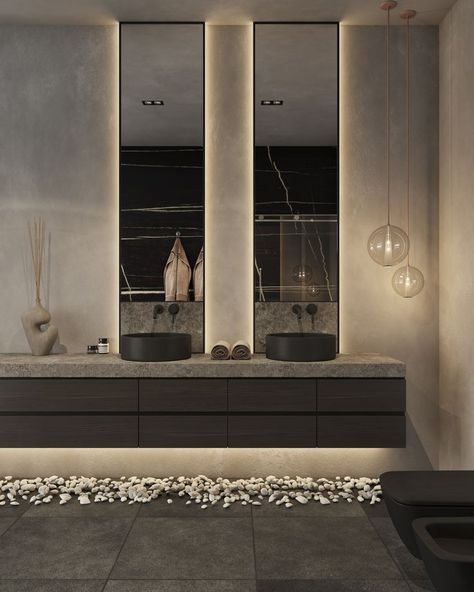 Dark Modern Bathroom, Dark Bathrooms, Washbasin Design, Bathroom Inspiration Modern, Modern Sink, Aesthetic Bathroom, Bathroom Redesign, Luxury Shower, Toilet Design