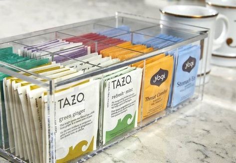 Container store tea box Cabinet Door Spice Rack, Pot Lid Organizer, Door Spice Rack, Coffee Organization, Tea Box Storage, Tea Organization, Tea Station, Desain Pantry, Magnetic Knife Holder