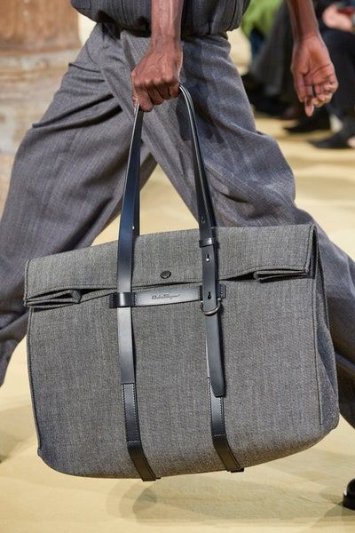 Men Handbags, Canvas Leather Bag, Men's Totes, Men Fashion Show, Ferragamo Men, Leather Roll, Mens Luxury Fashion, Menswear Fashion Show, Menswear Fashion