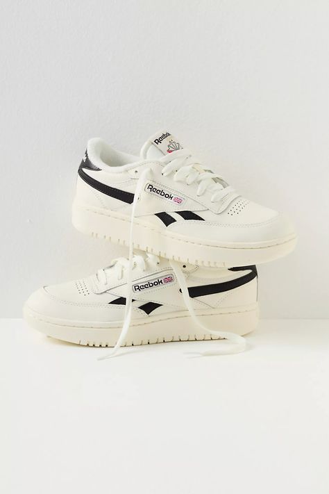 Reebok Club C Double Sneakers | Free People Reebok Chunky Sneakers, Low Top Sneakers Women, Reebok Club C Platform, Non Basic Shoes, Nice Sneakers Women, Rebox Shoes Women Outfit, Women’s Platform Sneakers, Reebok Platform Sneakers, Cute Chunky Sneakers