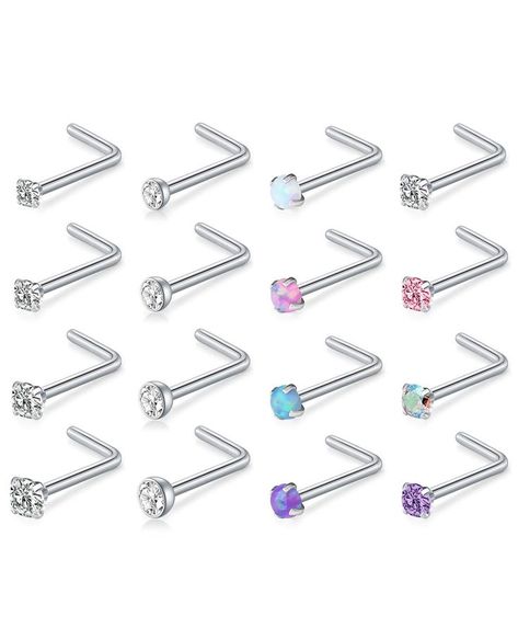 D.Bella 18G L Shaped Nose Studs Surgical Stainless Steel 1.5mm 2mm 2.5mm 3mm CZ Nose Rings Studs Silver Nose Rings for Women Silver Nose Rings, 18g Nose Ring, Nose Ring Sizes, Dermal Piercing Jewelry, Curved Nose, L Shaped Nose Ring, Nose Piercing Jewelry, Silver Nose Ring, Nose Studs