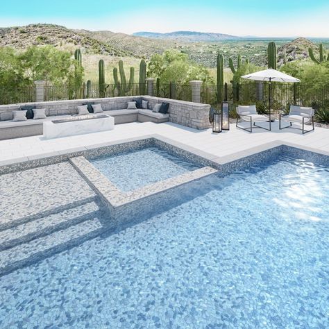 Dal-Tile Pebble Oasis Harbor 12" x 12" Flat Natural Stone Mosaic Sheet | Nebraska Furniture Mart Desert Pool, Pool Design Plans, Waterline Pool Tile, Mosaic Pool Tile, Rectangle Pool, Beach Entry Pool, Florida Pool, Natural Stone Mosaic, Dream Backyard Pool