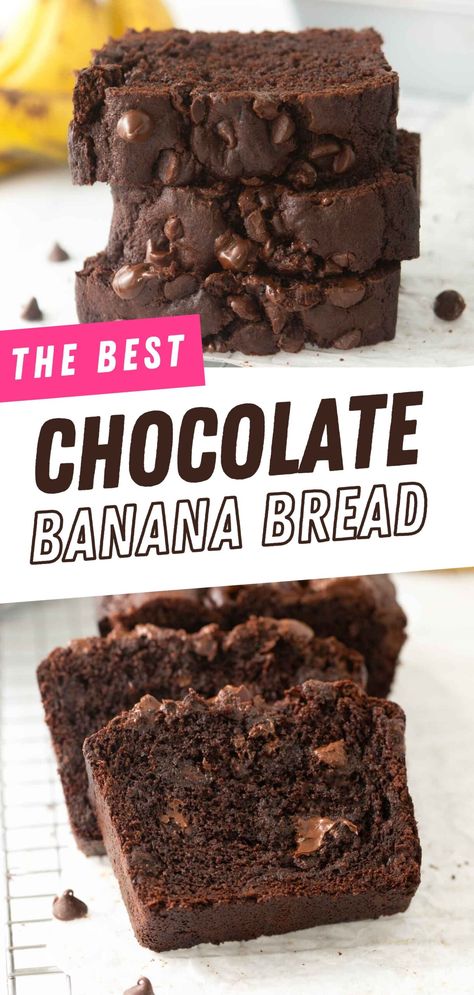 Design Eat Repeat, Sweet Deserts, Double Chocolate Banana Bread, Bread At Home, Brunch Bread, Fun Baking, Chocolate Banana Bread, Ripe Bananas, Food Ingredients