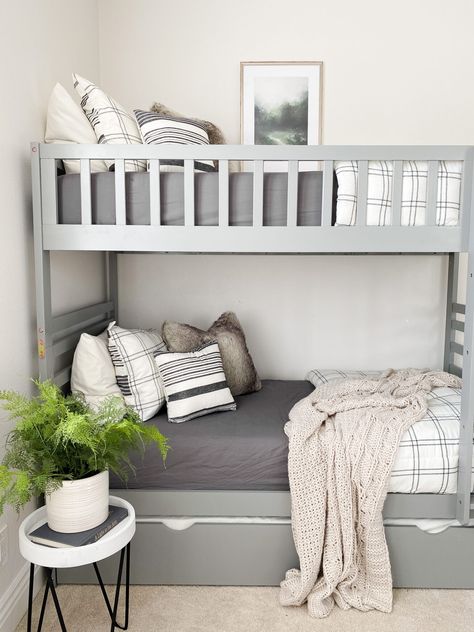 Gray Bunk Beds Room Ideas, Bunk Beds Room Ideas, Adorable Nursery Ideas, Painted Bunk Beds, Farmhouse Bunk Beds, Teen Bunk Beds, Bunk Bed Decor, Girls Bedroom Decorating, Girls Room Makeover