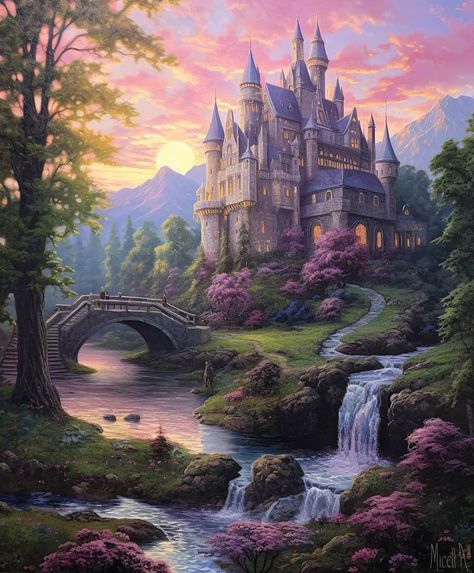 Dreamy Castle Aesthetic, Fairy World Aesthetic, Fairytale Castle Aesthetic, Castle In Forest, Fairytale Scenery, Fantasy Place, Story Settings, Dreamscape Architecture, Clay Mushroom