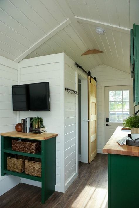 Compact Elegance: Tiny House Interior Concepts Tiny House No Loft, Tiny Guest House, Shed Tiny Home, Tiny Farmhouse, Shed Tiny House, Tiny House Company, Tiny House Interior Design, Shed Home, Shed To Tiny House