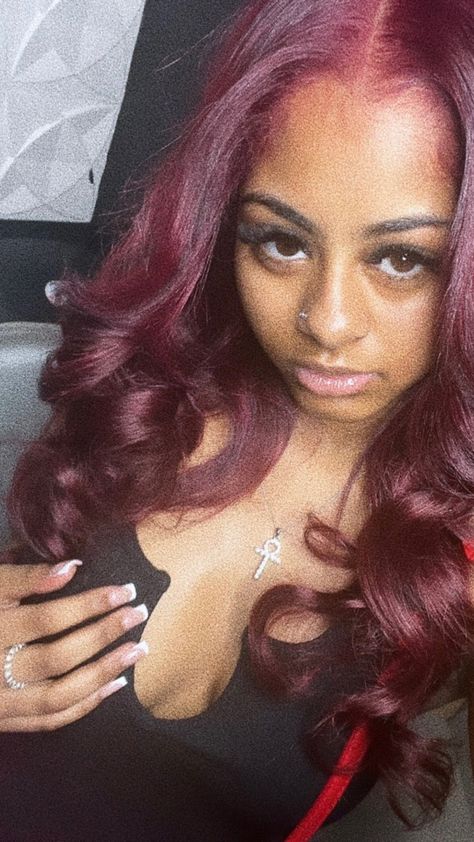 Burgundy Hair Quick Weave, Burgundy Weave Black Women, Red Hair Quick Weave, Burgundy Natural Hair, Burgundy Hairstyles, Hair Palette, Burgundy Hair Dye, Magenta Hair, Colored Weave