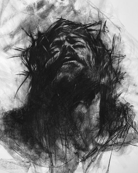 ‘Suffering Redeemer‘ Charcoal on paper 92lb (250 gsm) 22 x 30” (55.88 x 76.2cm) Josh Hernandez, Mad Charcoal, Live Drawing, The Marshall, Scottsdale Arizona, Instagram Live, Hanging Out, Fantasy Art, Arizona