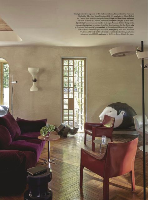 Purple Couch, Red accent chairs, Modern Purple Side Table Purple Velvet Couch, Warm Living Room Colors, Living Room Purple, Melbourne Home, Velvet Couch, Melbourne House, Vogue Living, Interiors Magazine, Space Place