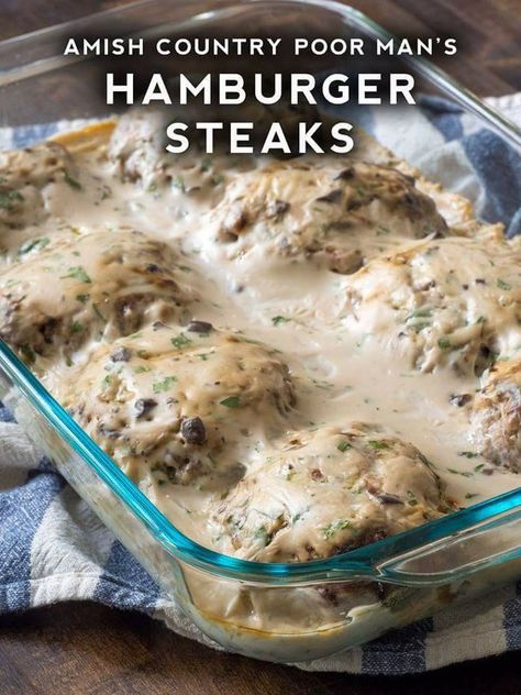 Hamburger Steaks, Hamburger Dishes, Hamburger Steak, Poor Man, Hamburger Meat Recipes, Amish Recipes, Beef Recipes Easy, Amish Country, Beef Recipes For Dinner