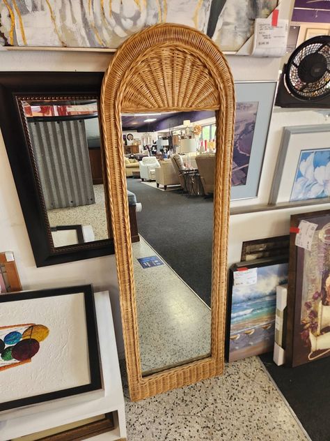 Vintage Boho Full Length Mirror, Rattan, Wicker , 19"w 61"h Social Media = Facebook Material = Wicker Item Number: 829-26 Item ID: 14212 Category: Mirror Boho Full Length Mirror, Vintage Full Length Mirror, Thrifted Apartment, Vintage Rattan Furniture, Rattan Bedroom, Dc Apartment, Dorm Shopping, Apartment Vibes, Wicker Mirror