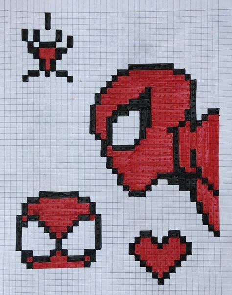 Easy Pixel Art Spiderman, Spider Pixel Art, Pixel Art Aesthetic Easy, Pixel Art Love, Pixel Art Wall, Spiderman Pixel Art, Art Spiderman, Spider Drawing, Spiderman Drawing