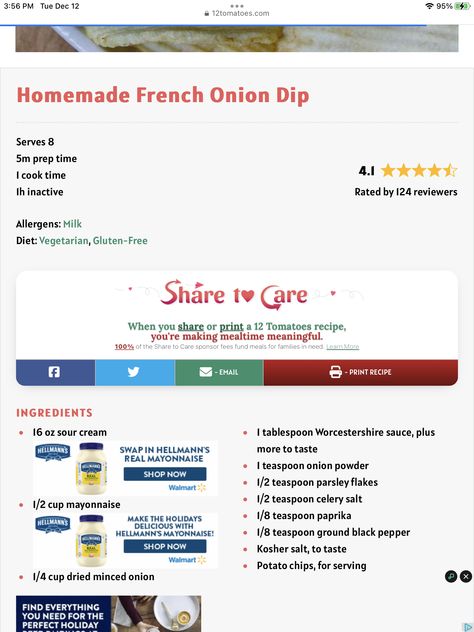 Onion Dips, Homemade French Onion Dip, Milk Diet, Recipes French, Tomatoes Recipes, 12 Tomatoes Recipes, French Onion Dip, Onion Dip, 12 Tomatoes