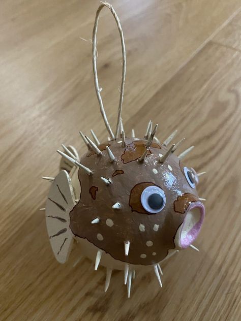 Made by Karen Holme Fish Lips, Sturgeon Moon, Library Crafts, Golf Ball Crafts, Lantern Art, Paper Fish, Paper Mache Clay, Pink Fish, Foil Tape