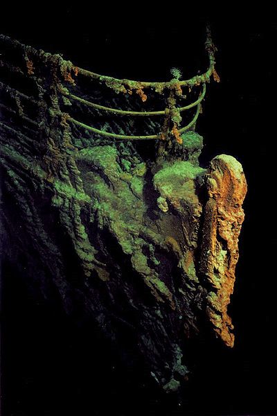 What looks like a greenish, orangish glob of metal, roughly shaped like the front prow of a boat, with curved railing on top. Titanic Pictures, Movie Newspaper, Titanic Underwater, Titanic Wreck, Titanic Photos, Titanic Sinking, Titanic Facts, University Of Rhode Island, Titanic Museum