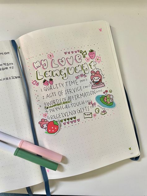 Love Language Journal, Language Journal, Physical Touch, Love Language, Bullet Journal Spread, Words Of Affirmation, Aesthetic Ideas, Love Languages, My Love