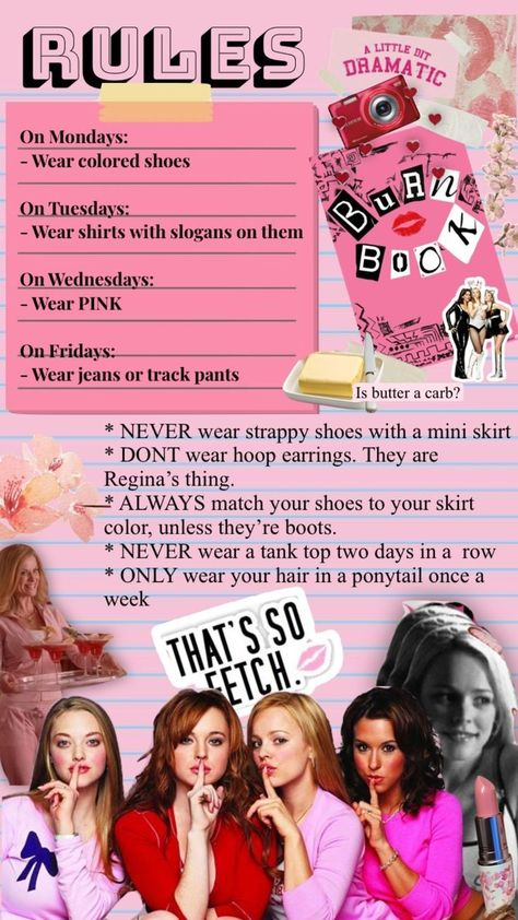 Girly Scrapbook, Mean Girls Party, Mean Girls Aesthetic, The Plastics, Girly Movies, Pretty Journals, Fun Sleepover Ideas, Burn Book, Sleepover Things To Do