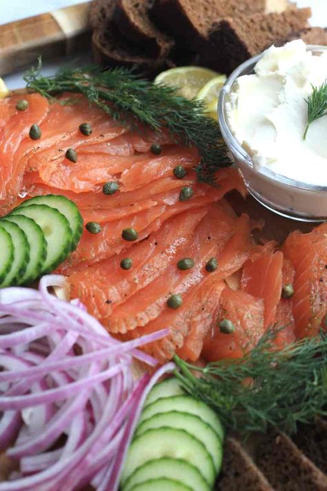 Lox Platter Ideas, Lox Platter, Cucumber Goat Cheese, Bagel Dip, Salmon Platter, Lox And Bagels, Creamy Goat Cheese, Smoked Sea Salt, Breakfast Platter