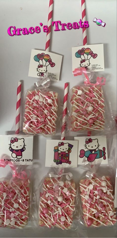 Hello Kitty Rice Krispie Treats, Hello Kitty Rice Crispy Treats, Hello Kitty Treats, Hello Kitty Theme, Hello Kitty Decorations, Kitty Theme, Hello Kitty Themes, Birthday Treat, Quinceanera Ideas