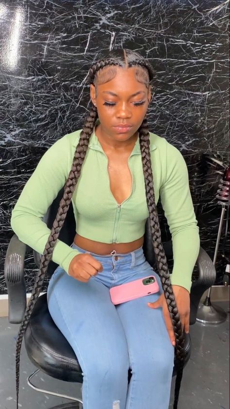 Pretty Braided Hairstyles Quick, 2 Long Cornrows, 2 Long Cornrows Braids, 2 Braids With Color Weave, 2 Braids To The Back With Weave, 2 Feed In Braids With Weave Side Part, Cute And Simple Braided Hairstyles, Cute Quick Braids Black Women, 2 Indian Braids With Weave