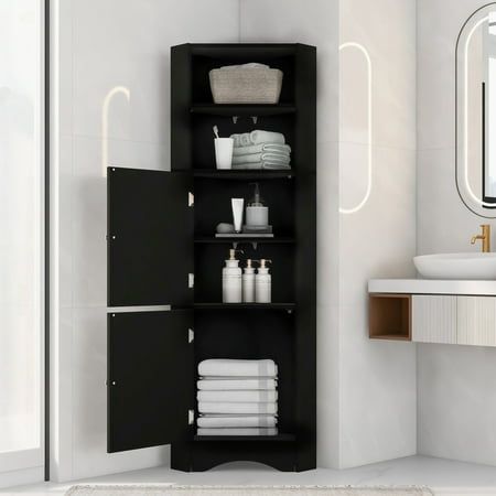 In daily life, furniture with storage function is indispensable. A piece of furniture that can be applied to a variety of scenario can bring a lot of convenience to your life. This storage cabinet is the very furnishing to meet the requirements above. For instance, you can place this cabinet in bathroom for toiletries, or in the kitchen for kitchen utensils and condiments, or in study for books. High-quality materials used for this functional cabinet can guarantee the stability and long-term usage, and this product can provide enough support as well. The combination of different storage spaces meets different storage needs and is more beautiful and practical. These adjustable partitions allow you place items in different size, and even can be removed based on needs. The anti-toppling fitti Movable Shelves, Corner Bathroom Cabinet, Bathroom Corner Cabinet, Tall Corner Cabinet, Gray Cabinet, Tall Bathroom Storage Cabinet, Tall Bathroom Storage, Armoire D'angle, Storage Cabinet With Doors