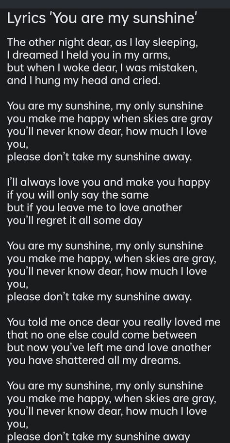 You Are My Sunshine Lyrics, You Are My Sunshine Tattoo, Future Love Quotes, Sunshine Tattoo, Guitar Chords And Lyrics, Ill Always Love You, Love Picture Quotes, Ukulele Songs, Future Love