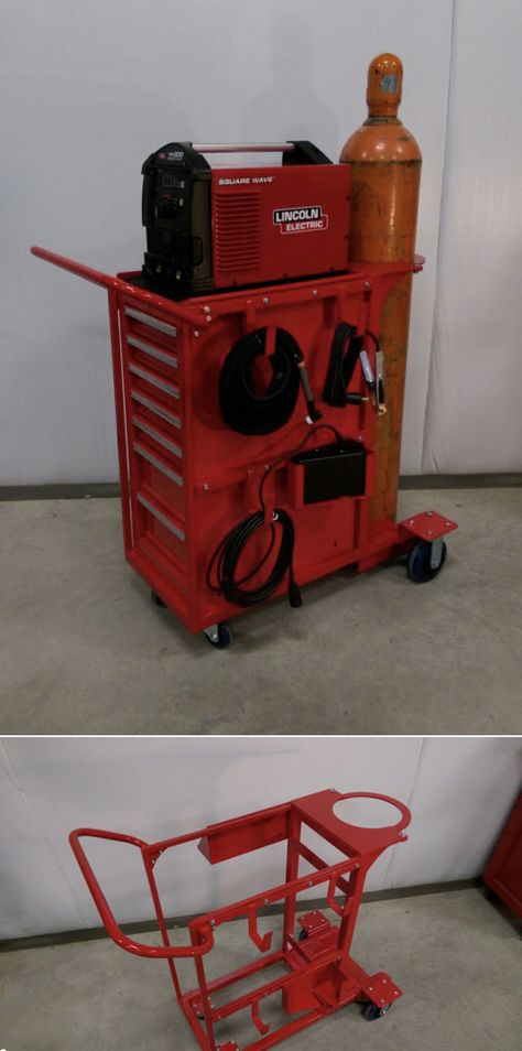 Mig Welder Cart Ideas, Diy Welding Cart, Welding Cart Plans, Welding Trolley, Welder Cart, Lincoln Welders, Welding Table Diy, Machine Shop Projects, Cool Welding Projects