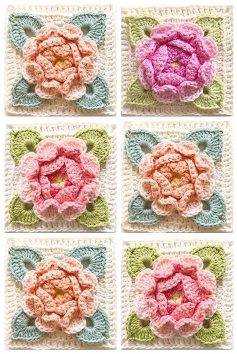 Roses Au Crochet, Crochet Flower Granny Square Pattern, Celebrate Success, Motifs Granny Square, Crochet Flower Squares, Granny Square Haken, Crochet Flower Blanket, Crochet Rose Pattern, Granny Square Crochet Patterns Free