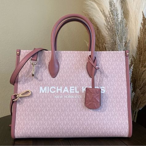 100% Authentic Brand New With Tag Michael Kors Mirella Medium Tote Handbag Purse Crossbody Bag Dk Powder Blush Multi Michael Kors Logo At Front Gold Toned Hardware Custom Fabric Lining 1 Zipper Pocket 2 Slip-In Pocket 14"Lengh (Bottom) X 10.5"(H) X 4.75"(D) ", Adjustable Longer Strap Tote Drop-4 Inches Cute Purses Handbags, Michael Kors Handbags Pink, Michael Kors Handbags Tote, Pink Michael Kors Bag, Michael Kors Handbags Crossbody, High End Handbags, Trendy Purses, Large Leather Bag, Pink Lifestyle