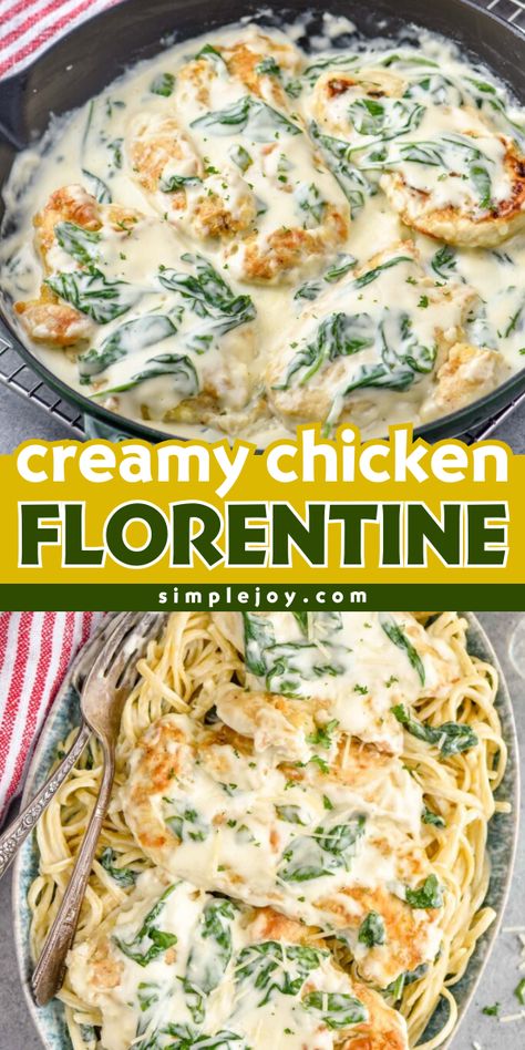 Looking for a delicious dinner date idea? This Chicken Florentine combines pan-fried chicken with a creamy béchamel sauce and wilted spinach. Add this chicken recipe to your favorite Valentine's Day dinner recipes! Chicken Alfredo Florentine, Dairy Free Chicken Florentine, Chicken Florentine Crepes Recipe, Chicken Florentine Pasta, Chicken Florentine Recipe, Florentine Recipe, Florentines Recipe, Béchamel Sauce, Chicken Florentine