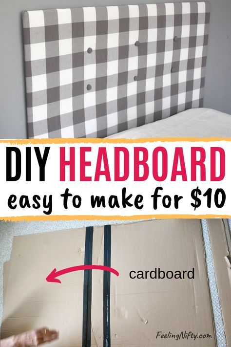 Learn how to make an easy DIY upholstered headboard(tufted and padded) that's full size- for $10. You'll learn hacks on how to reuse items you have at home right now, so it's cheap to make! The rustic farmhouse plaid fabric (from Ikea) works beautifully in any Farmhouse decor. Get some headboard ideas by checking out the step by step tutorial.This headboard is a great idea for kids rooms, guest rooms and dorm rooms, etc. It's a shabby chic homemade headboard project you'll love Freestanding Headboard Ideas, Kids Headboard Ideas, Diy Full Size Headboard, Simple Headboard Ideas, Cardboard Headboard, Homemade Headboard, Headboard Simple, Homemade Headboards, Couple Apartment