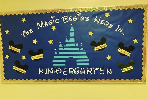 Disney Hallway Decorations School, Disney Themed Elementary Classroom, Disney Themes For School, Disney Castle Bulletin Board, Disney Themed Daycare Room, Disney Princess Bulletin Board, Disney Classroom Decorations Diy, Mickey Mouse Door Decorations, Mickey Bulletin Board