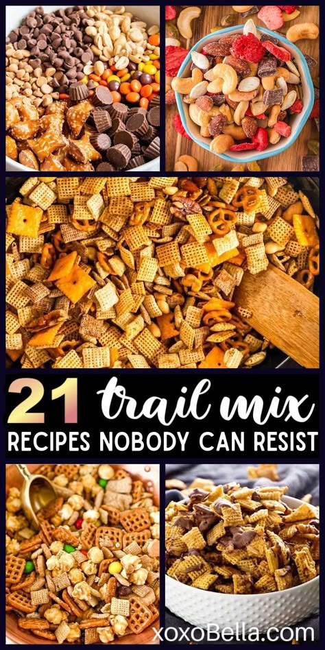 Easy recipes for making trail mix Chex Mix Recipes Crock Pot, Fall Trail Mix Recipe, Homemade Trail Mix Recipes, Healthy Trail Mix Recipes, Healthy Snack Mix, Trail Mix Ingredients, Fall Snack Mixes, Easy Snack Mix, Treat Making