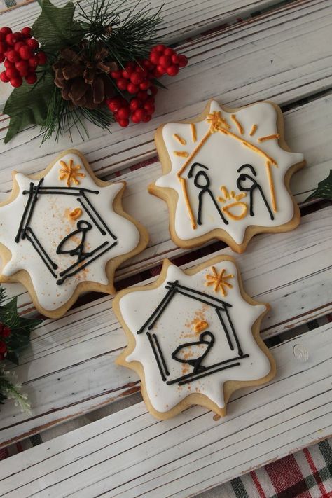 Christmas Cutout Cookies, Christmas Sugar Cookies Decorated, Christmas Cookies Gift, Christmas Cutouts, Merry Christmas Baby, Jesus And Mary, Mary And Joseph, Christmas Jesus, Cookie Frosting