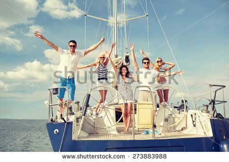 vacation, travel, sea, friendship and people concept - smiling friends sitting on yacht deck and greeting Yacht Party Theme, Vacation List, Yacht Wedding, Yacht Party, Yacht Rental, Sailing Trips, Boat Party, Amazing Sunsets, Yacht Charter