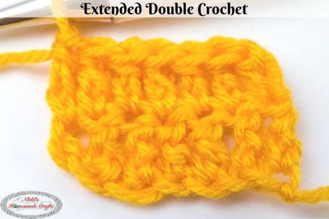 Learn how to crochet the Extended Double Crochet Stitch. Perfect for blankets, baskets, hats and even scarves. It includes a written and video tutorial. #crochet #pattern #crochetpattern #freecrochetpattern #crochettechniques #tutorial #crochettutorial #winter #diy #diyideas #giftideas #tipsandtricks #summer #extended #crochetstitch #doublecrochet #dc #yarn Extended Double Crochet, Crochet Best, Simply Crochet, Easy Crochet Stitches, Crochet Youtube, Crochet Lessons, Learn How To Crochet, Double Crochet Stitch, Single Crochet Stitch