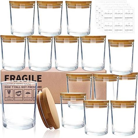 CONNOO 15 Pack 7 OZ Clear Candle Jars with Bamboo Lids for Making Candles, Thick Glass Candle Jars Empty Jars in Bulk with lids - Dishwasher Safe Glass Candle Jars, Clear Candle, Empty Candle Jars, 16 Candles, Empty Candle, Clear Candles, Candle Stickers, Making Candles, Empty Jar