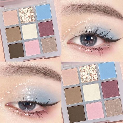 Make Up Kits, Alat Makeup, Eye Makeup Palette, Eye Pigments, Cute Eye Makeup, Shiny Eyes, Glitter Eyeshadow Palette, Matte Eyeshadow Palette, Ethereal Makeup