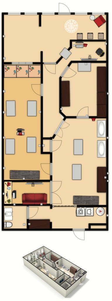 Grooming Salon Floor Plans, Dog Grooming Salon Floor Plan, Groomer Salon, Daycare Floor Plans, Dog Grooming Salon Decor, Dog Daycare Business, Groom Room, Pet Grooming Business, Shed Floor Plans