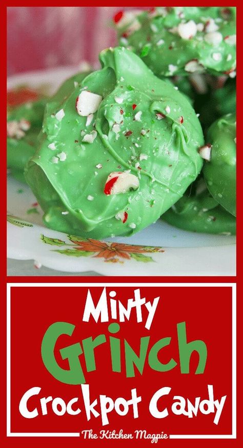 Grinch Desert, Grinch Goodies, Party Food Crockpot, Grinch Recipes, Grinch Treats, Christmas Mints, Grinch Fudge, Grinch Snack, Crock Pot Candy