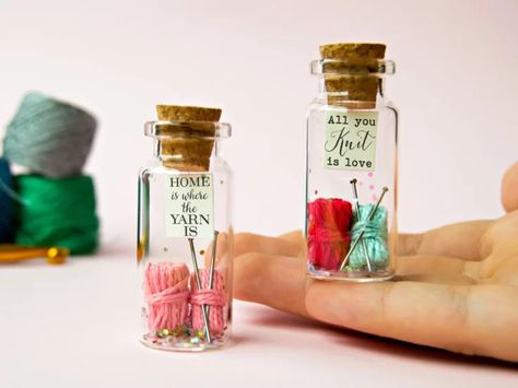 Miniature Yarn, Jar Decorations, Tiny Bottles, Tiny Envelopes, Miniature Knitting, Yarn Basket, Tiny Jars, Mini Glass Bottles, Mini Bottle