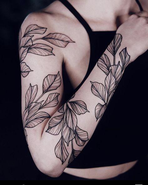 Vine Wrap Sleeve Tattoo, Botanical Tattoo Design, Leaf Sleeve, American Traditional Tattoo Ideas, Traditional Tattoo Ideas, Wrap Tattoo, Torso Tattoos, Vine Tattoos, Floral Tattoo Sleeve