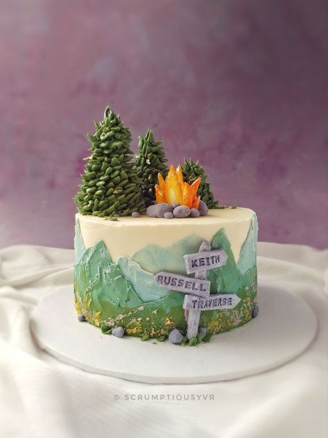 Mountain Themed Cake Ideas, Mountain Cake Decoration, Outdoor Cake Decorating Ideas, Outdoor Theme Wedding Cake, Birthday Cake Mountain Theme, Nature Theme Cake Ideas, Outdoor Theme Cake, Outdoor Theme Birthday Cake, Mountain Cake Ideas Birthday