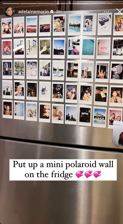 @adelainemorin on IG Polaroids On Fridge, Polaroid Fridge, Esme Core, 20s Apartment, Uni House, First Apartment Essentials, Girl Apartment, Polaroid Wall, College Living