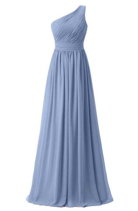 Gown Design For Women, Light Prom Dresses, Party Dresses For Women Night Classy, Bridesmaid Dress Ideas, Bridesmaid Gown Chiffon, Bridesmaid Dresses Chiffon, One Shoulder Prom Dress, Dusty Blue Bridesmaid Dresses, Simple Gowns