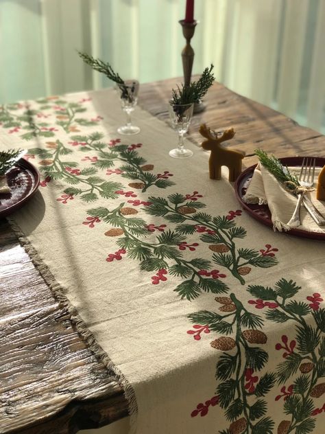 Search Xmas Table Runner, Runner Gift Ideas, Christmas Table Cloths, Christmas Table Runners, Xmas Table Runners, Pottery Barn Christmas, Printed Table Runner, Fabric Table Runner, Hosting Christmas